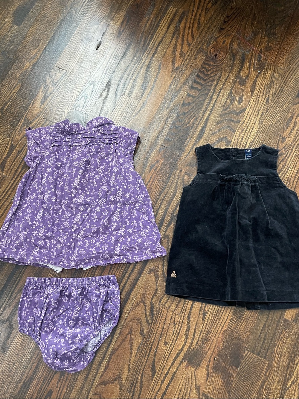 Purple Floral Tunic & Black Corduroy Dress Set Size 2T